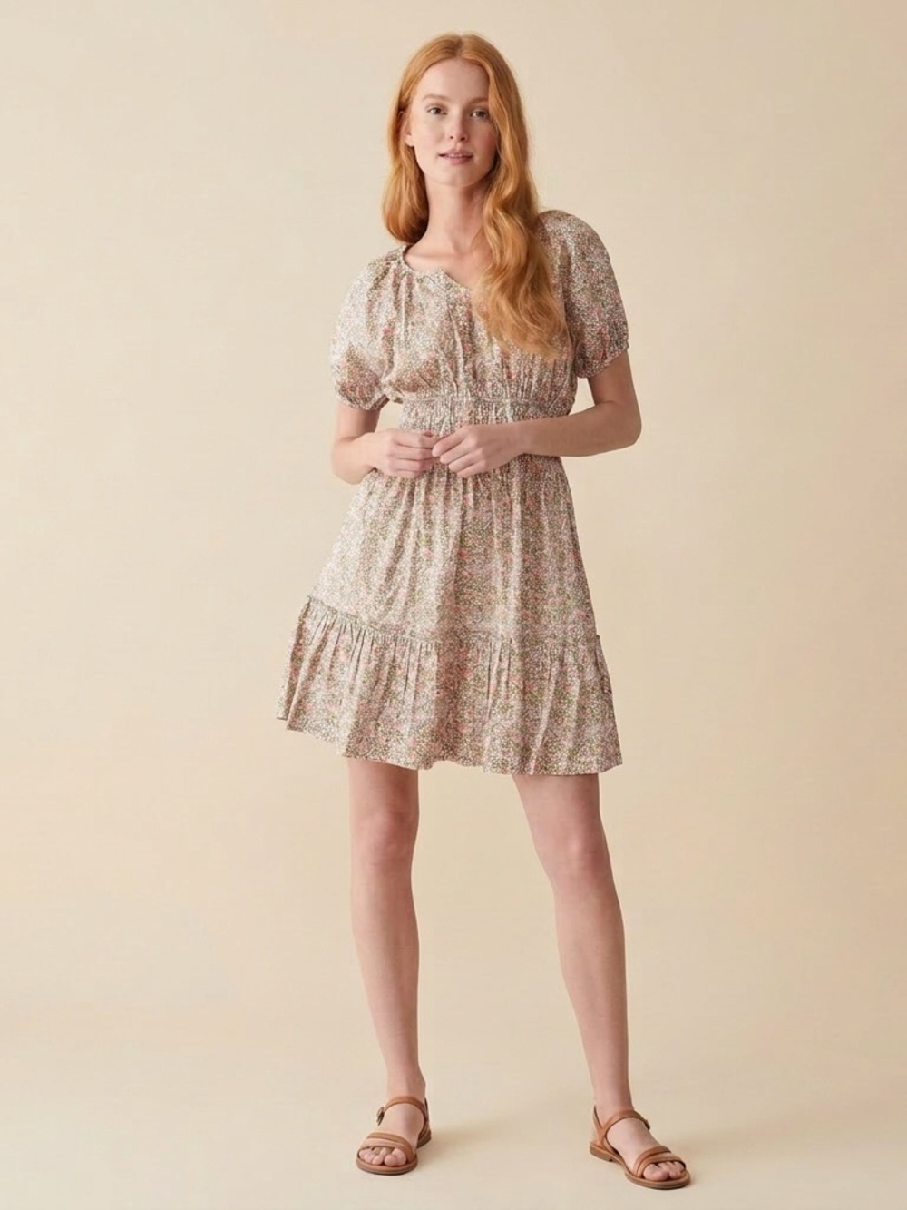 J.Crew Floral Puff Sleeve Cinched Waist Mini Dress size Small